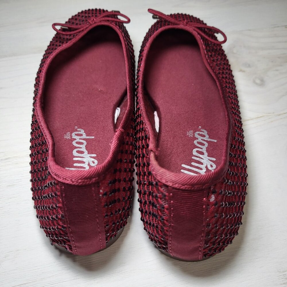 JellyPop Mesh Flats Burgundy Sparkle Bow Memory Foam Shoes - Picture 4 of 5